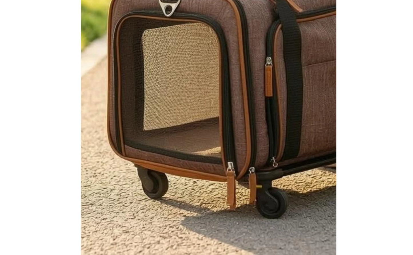 Rolling Mesh Pet Carrier Soft-sided Animal Carrier Breathable Mesh Windows Telescoping Handle for Convenient Transport