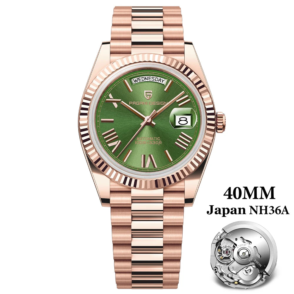 PAGANI DESIGN 2026 New Luxury Rose Gold DD40 Automatic Watch For Men 8285 Mechanical Wristwatch Men Stainless Steel Waterproof