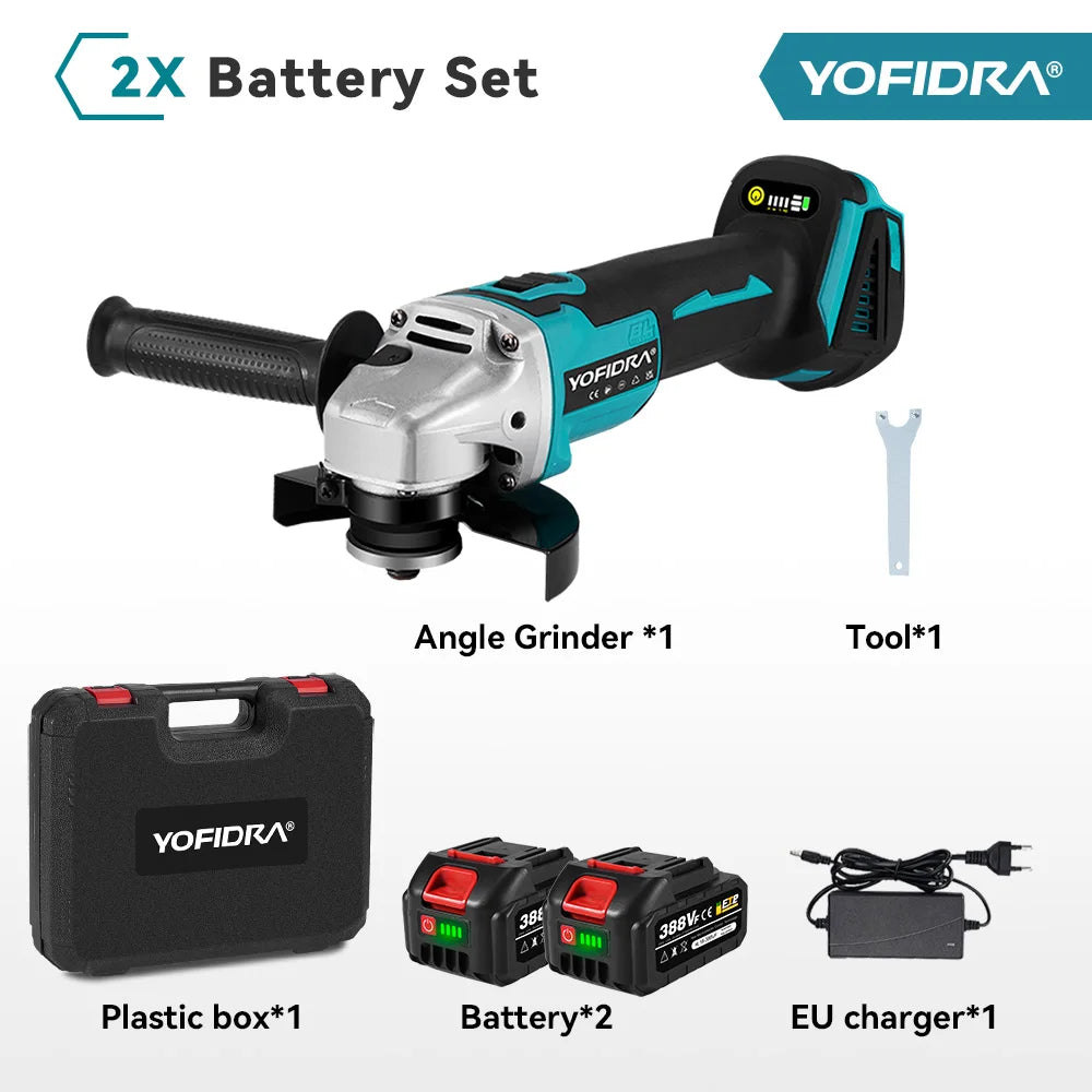 YOFIDRA 125mm 4 Gears Brushless Electric Angle Grinder Metal Wood Grinding Polishing Cutting Power Tool For Makita Battery Pin