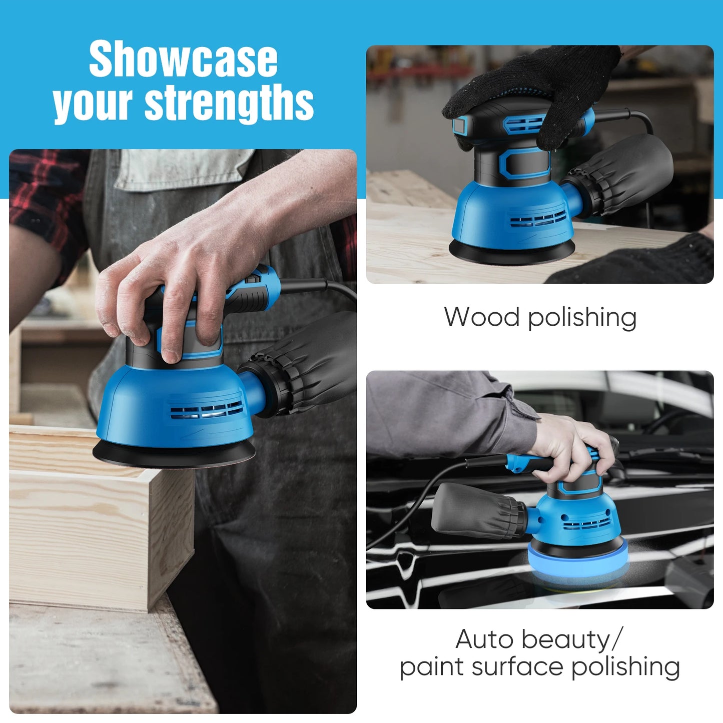 5 Inch Variable Speed Orbital Sander, Eccentric Grinding & Polishing Machine, Handheld Electric Sander for Paint Polishing, Surface Sanding, Rust Removal, Wood and Metal Finishing Work