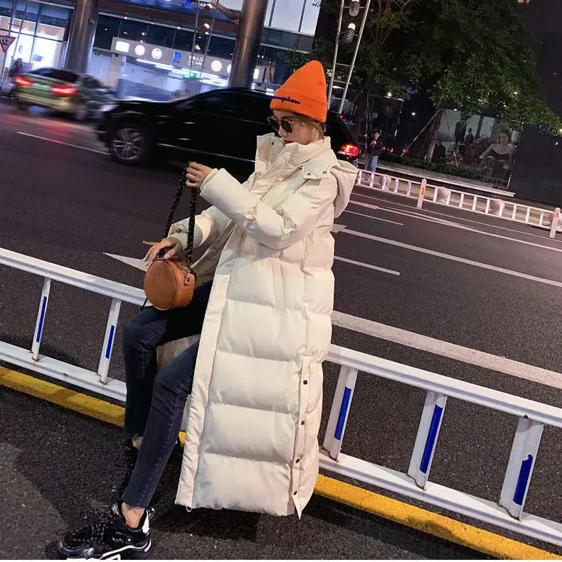 Super Long Padded Cotton Jacket Women 2025 New Korean Over-The-Knee Fashion Parkas Winter Female Thick Black Down Cotton Coat