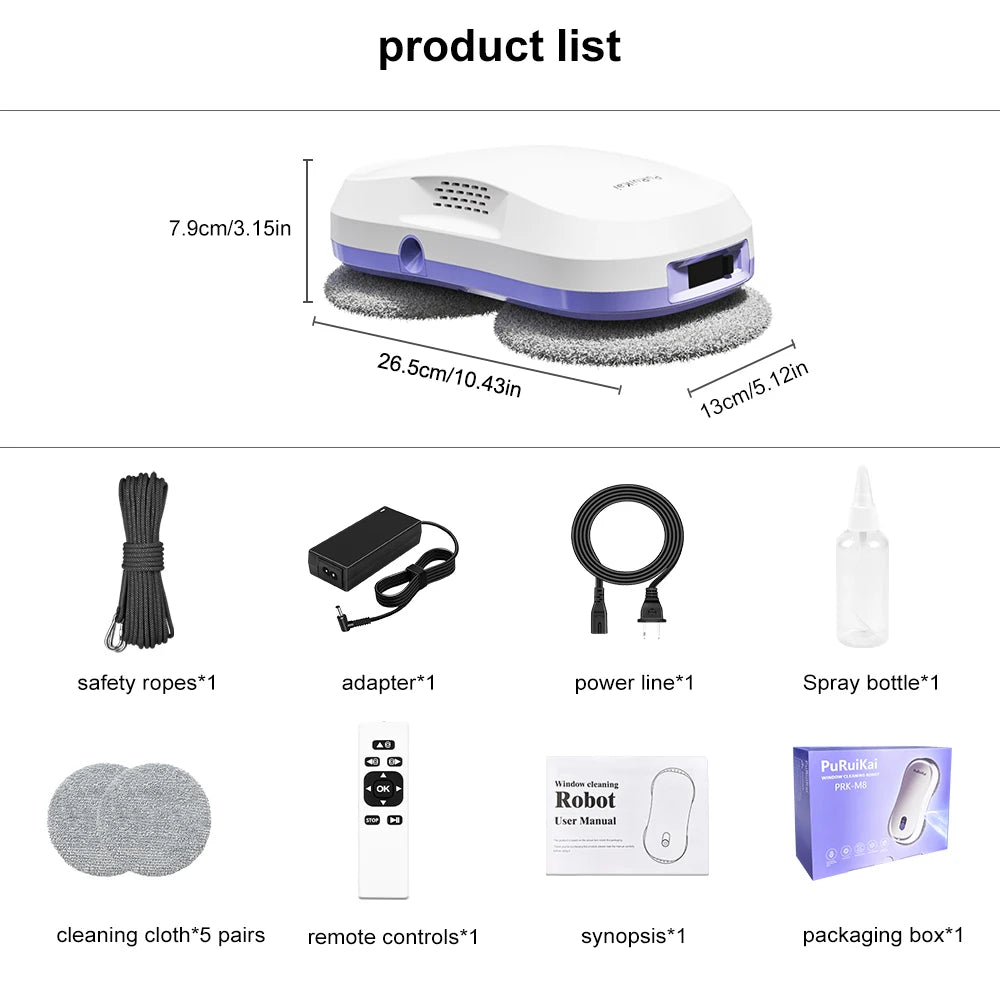 Smart Window Cleaning Robot with Dual Water Spray, Auto Robot Window Cleaner Edge Detection Remote Robotic Windows Washer