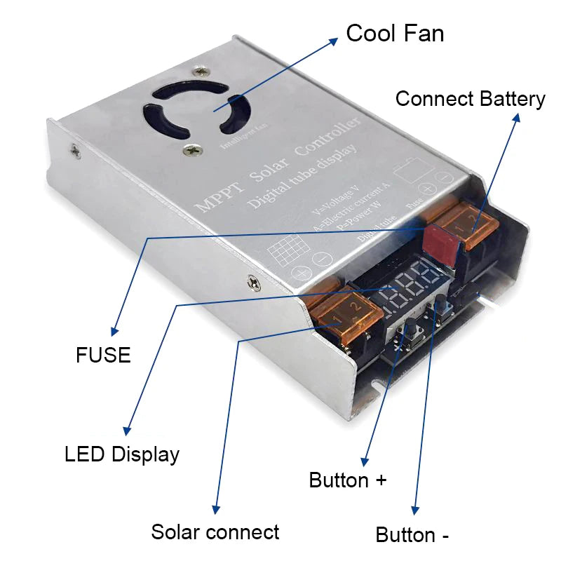 Step-Up MPPT Solar Controller Booster 450W 12A Digital Display Charging 9V-60V Input for 12V-120V Lithium Lead-Acid