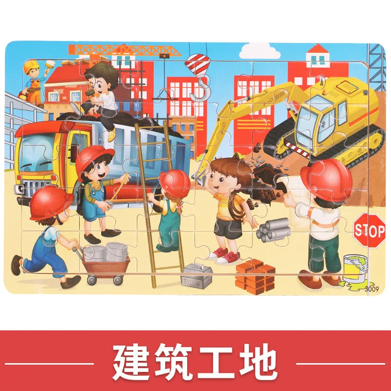 NEW Wooden 30pcs Puzzles Animal Dinosaur Cartoon Plane Puzzle Intellectual Building Block Toys for Gift