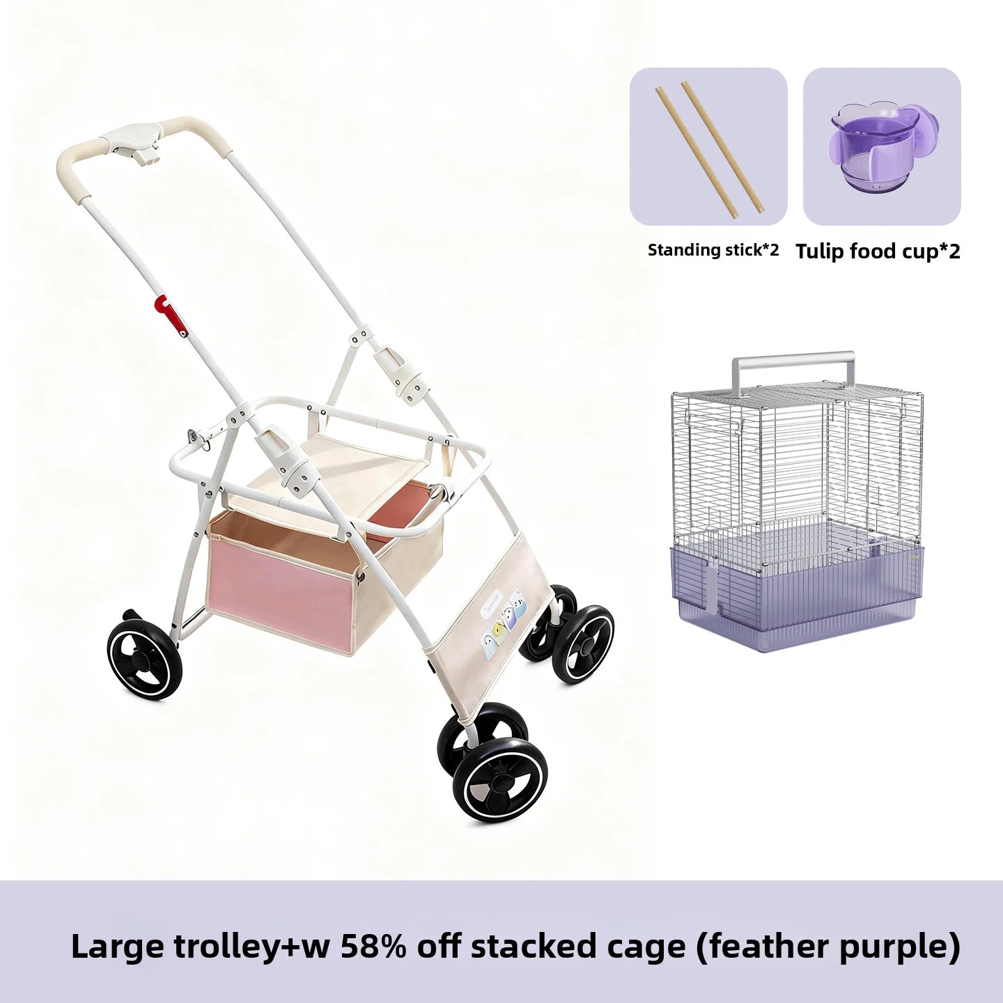Foldable Lightweight Parrot Stroller Outdoor Travel Pet Carrier with Storage Space