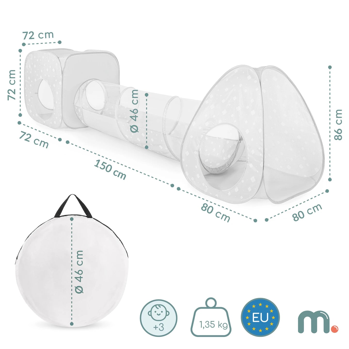 Mamabrum Large Tent Set for Kids with Tunnel and Cube 3 in 1 Fun Sensory Motor Motor for Home and Garden 3 +