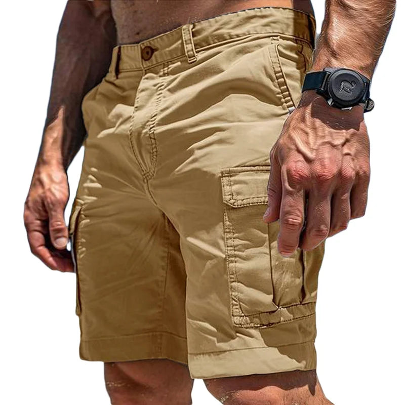 Men's Wear-Resistant Shorts Summer Beach Casual Cargo Short Pants Multi-Pocket Workwear Breathable Loose Straight Solid Shorts