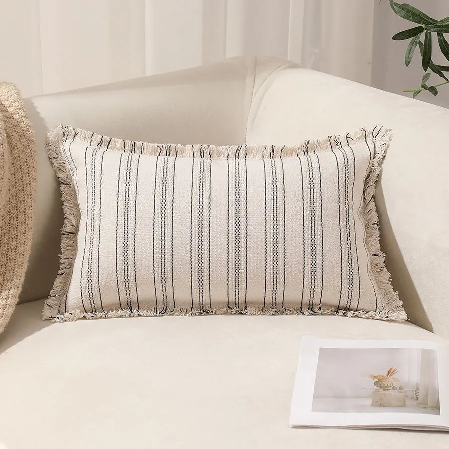 Summer Boho Pillow Covers 30x50 Living Room Sofa Fringed Edges Decorative Striped Throw Pillow Cover BreathableHome Decor