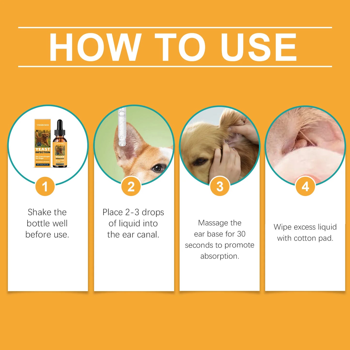 Yegbong Ear Care Drops for Dogs Pet Ear Cleaner Odor Control Dog Ear Care Soothing Ear Drops Deodorization Itchy Cleaning Liquid