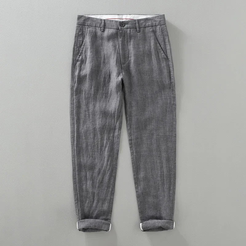 Summer New Pure Linen Casual Slim Pants for Men Clothing Thin Breathable Streetwear Men Trousers EC1335