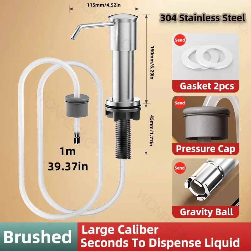Soap Dispenser for Kitchen Sink Built in Sink Soap Dispenser Brushed Countertop Soap Dispenser Pump Silver Blackgray