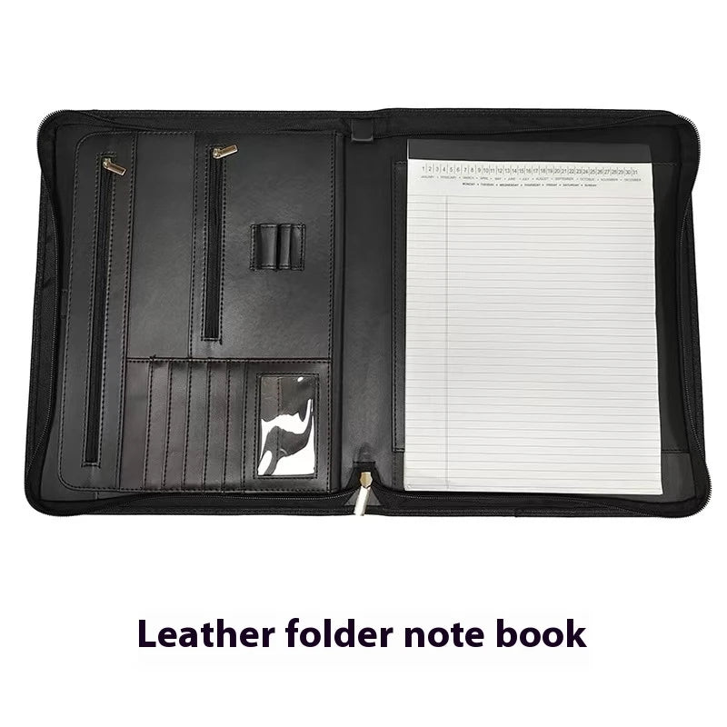 AAY-Vegan Leather Folder Zippered Closure Portfolio for Business IPad/Table and Card Interview Resume Binder