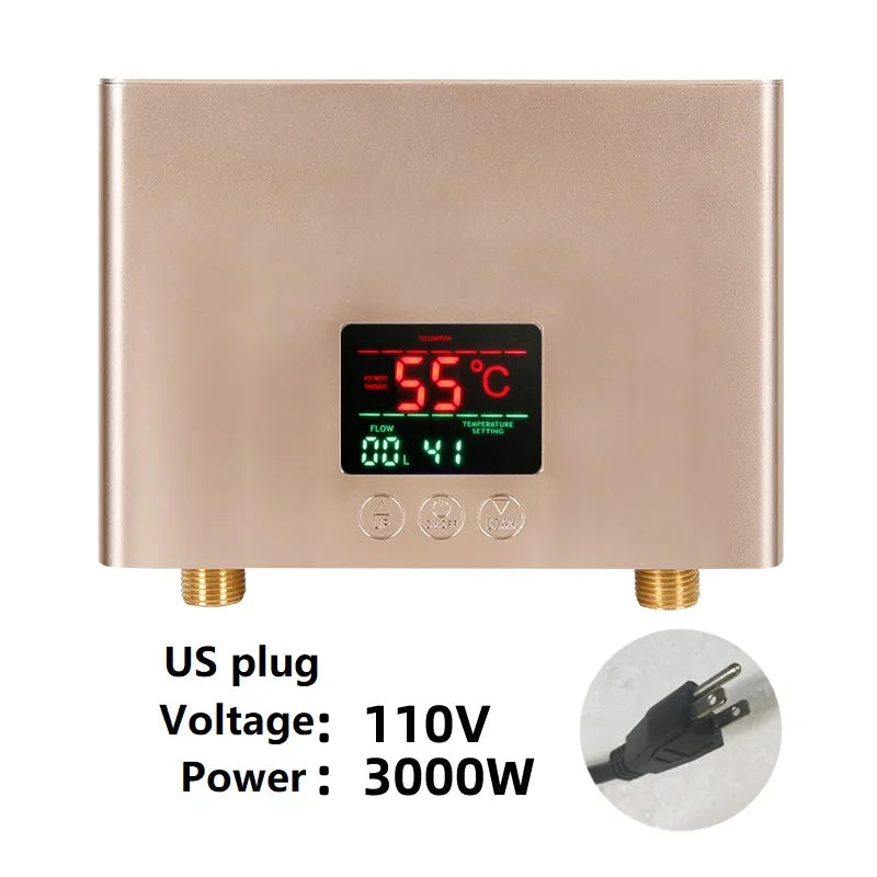110V 220V Instant Water Heater Kitchen Bathroom Wall Mounted Electric Water Heater Hot Water Shower with LCD Temperature Display
