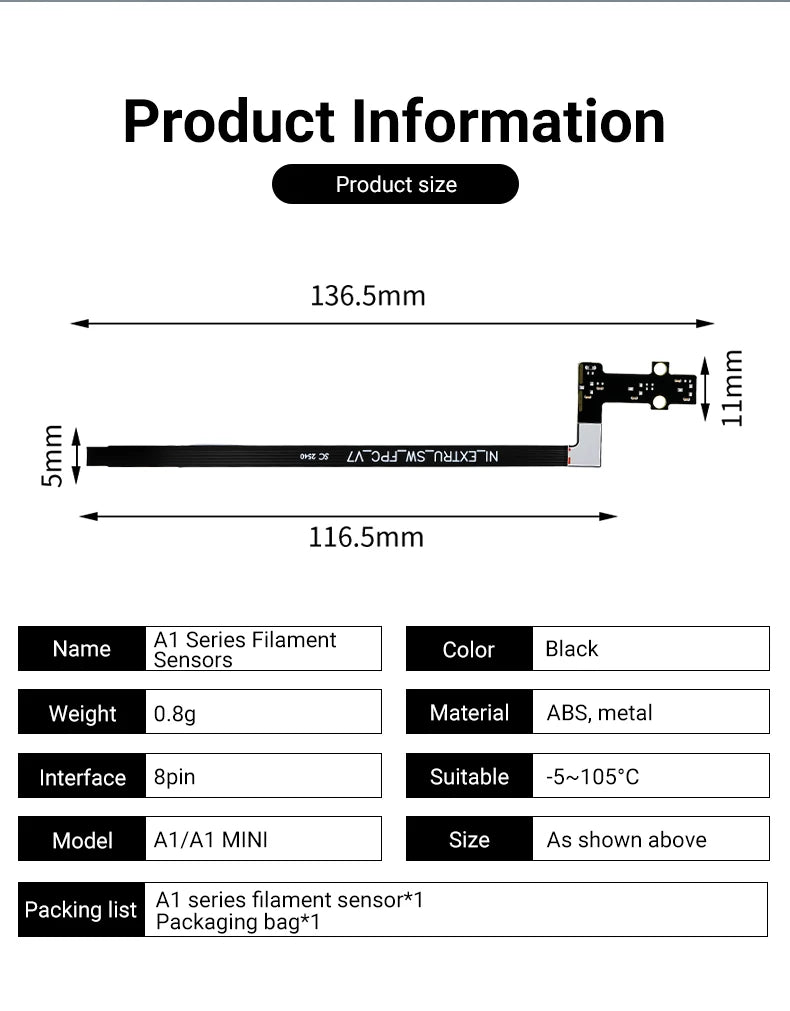 Lab A1/ A1 Mini Feed Hall Board Filament Sensor Replacement with Ribbon FPC Cable 3D Printers Parts 