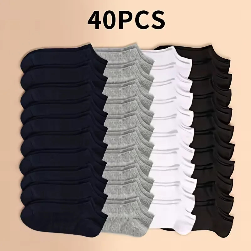 Summer Spring Unisex Solid Color Ankle Socks 10/20/40 Pairs Soft Lightweight No Show Sports Socks for Men Women Bulk Value Pack
