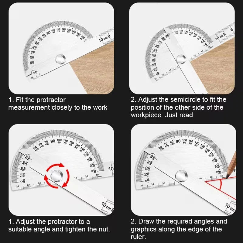 Stainless Steel Adjustable Protractor, Precision Angle Measuring Tool for Woodworking, Carpentry & DIY
