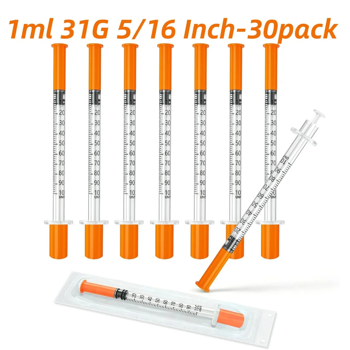 100/30 Pack 1ml 30G/31G 5/16 inch (8mm) Syringes with Needles Individually Packaged for Laboratory And Pet Supplies