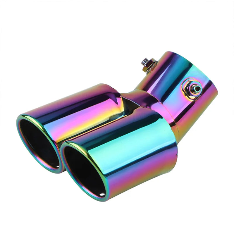1PCS 2.5" Inlet Decoration Chrome Tail Pipe Car Styling Car Exhaust Trim Muffler Pipe Tail Stainless Steel Curved Double Outlet