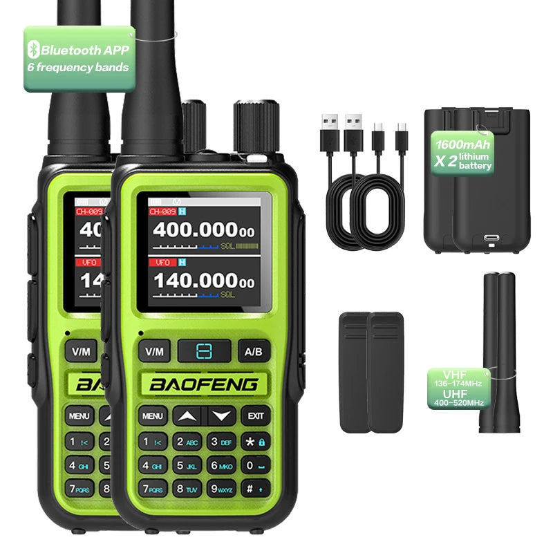 Baofeng UV-5R Mini 5W Walkie Talkie (2 Pack) | Bluetooth APP, NOAA Weather, 999 Ch | USB-C Charging for Outdoor/Hunting
