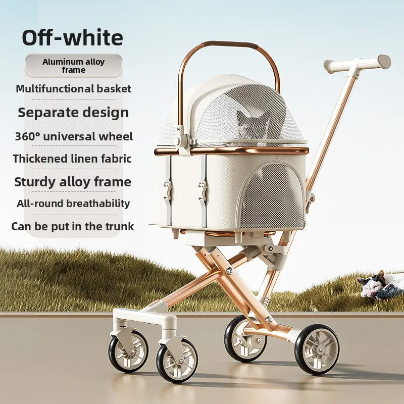 Rose Gold Pet Stroller Fashion Lightweight Foldable Detachable Carrier Bag Dog Cat Travel Cross Border Pet Stroller Dog Trolley