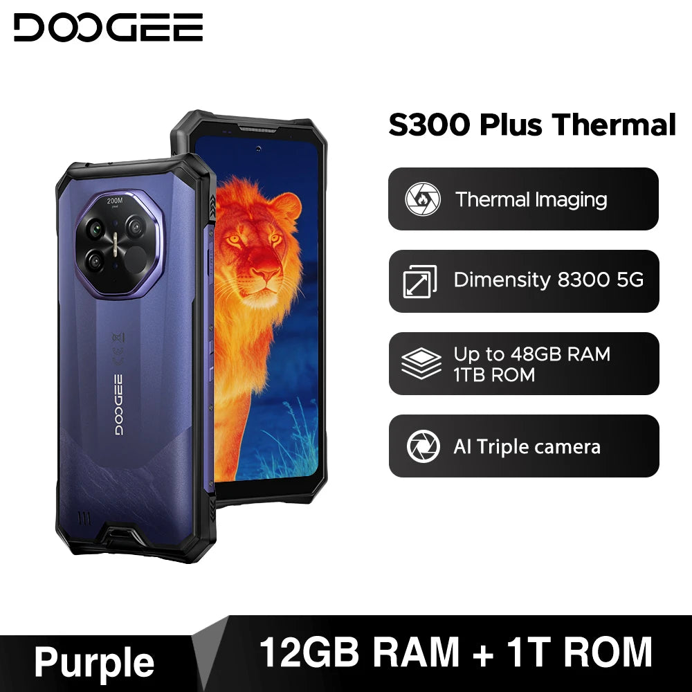 World Premiere DOOGEE S300 Plus Thermal 5G Rugged Phone Thermal Imaging 12GB 1TB 6.78'' Screen 11000mAh Android 16 Mobile Phone