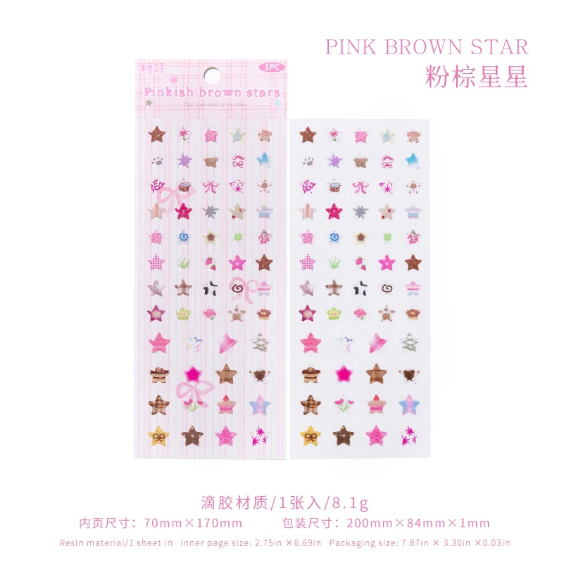 4 Designs Candy Star Series Lovely Five Point Star Theme Resin Stickers for Scrapbooking DIY Frame Collage Decoration