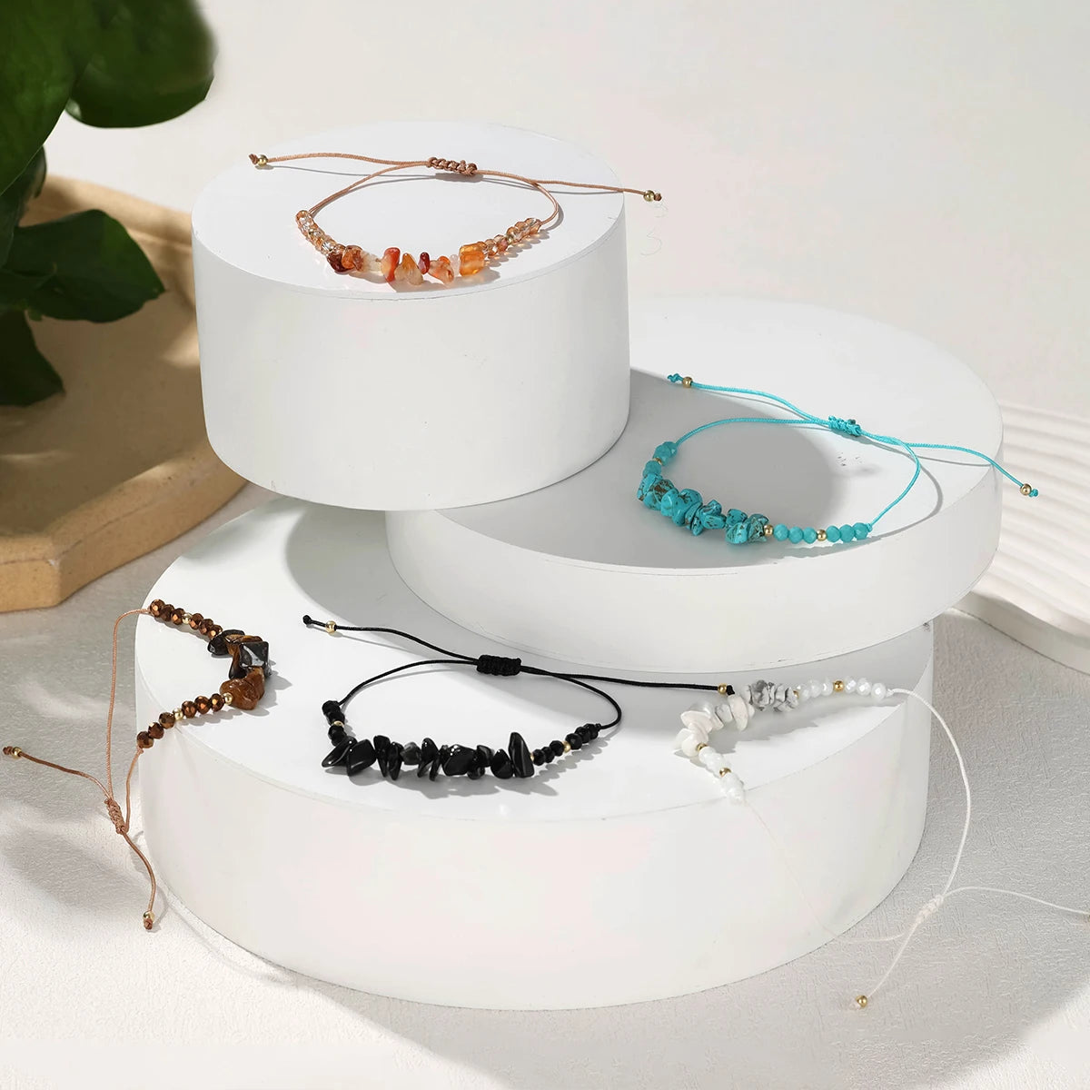 12 piece irregular natural stone woven stretchable bracelet set suitable for daily wear