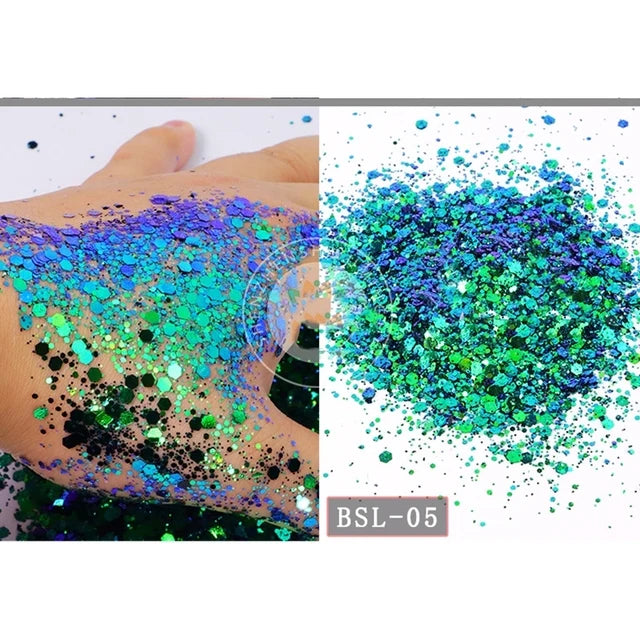5g/BagGlitter Chameleon Nail Flakes Iridescent Chameleon Nail Powder Holographic Laser Colorful Nail Sequins 120 Colors Mix Size