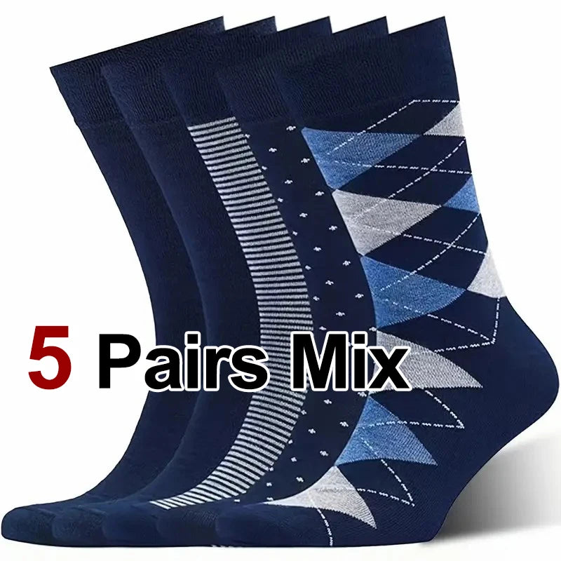 1/5 Pairs Men diamond Pattern Business Mid Tube Socks Anti Odor Sweat Absorbing Comfortable Breathable All Season Casual Socks