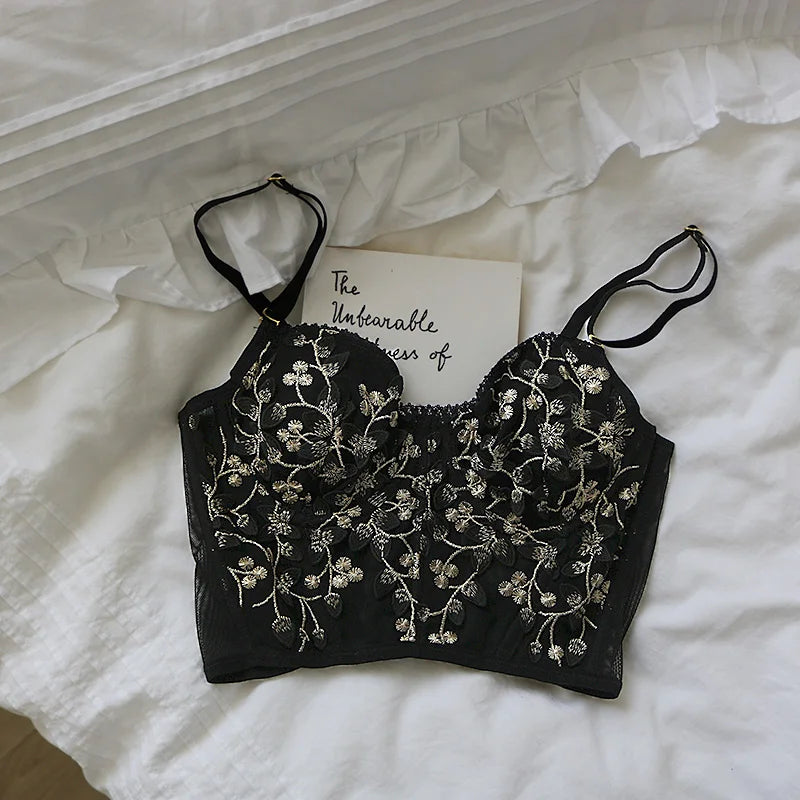 Three-Dimensional Embroidered Bra Sexy Lace Fish Bone Corset Widened Breasted With Steel Ring 2/1 Half Cup Bralette Underwear