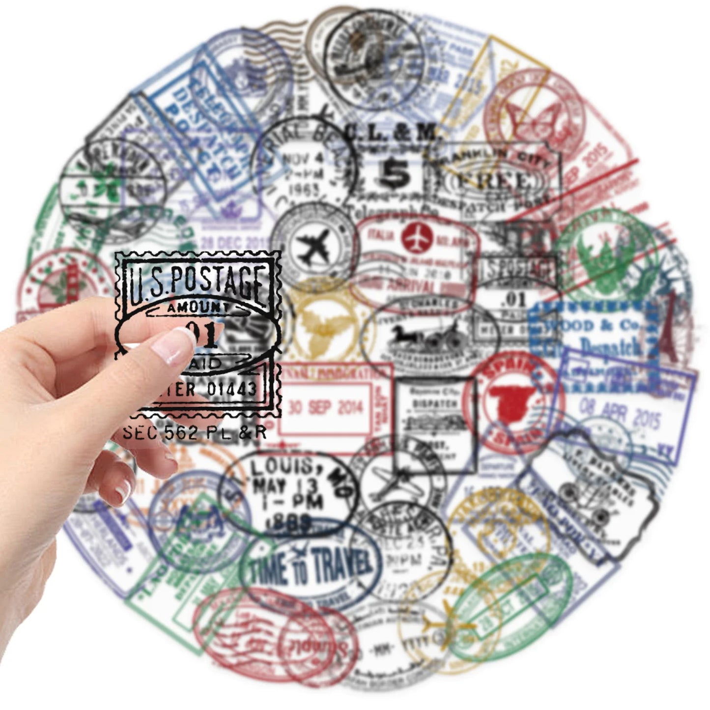 60pcs Vintage Passport Stamps Transparent Stickers Travel Decals For Phone Notebook Luggage Skateboard Guitar DIY Sticker Toy
