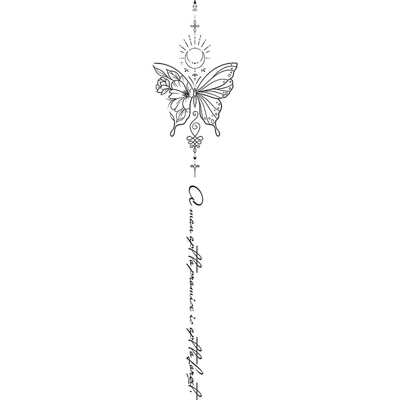 One Butterfly Spine Waterproof Temporary Tattoo, Lasting 1-2 Weeks, Semi-Permanent Tattoo Color, Realistic Fake Tattoo