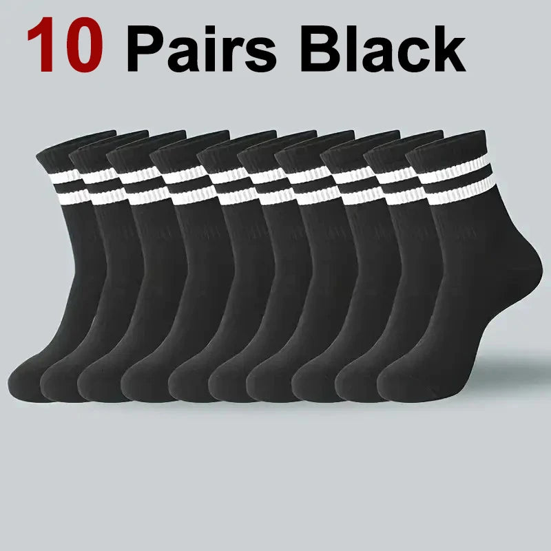 10/20 Pairs Men Women Striped Round Neck Socks Spring Autumn Breathable Odor Proof Sweat Absorbing All-Season Casual Socks