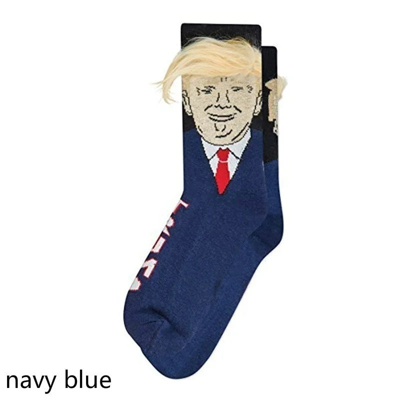 Doneld Trunp Stockings with 3D Fake Hair Crew Socks for Men Women