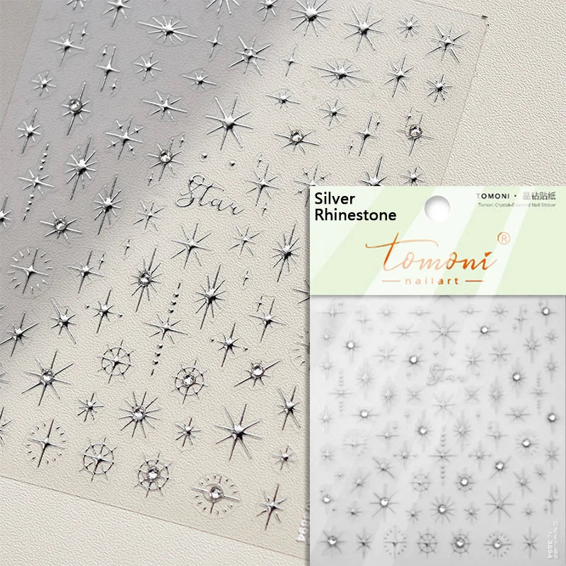 Gold Silver Starlight Laser Pink Colorful Glitter Star Bronzing Rhinestones Relief Nail Art Decorations Stickers Manicure Decals