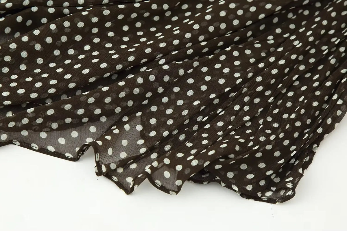 Nlzgmsj 2026 Spring Summer Women's Vintage Black Polka Dot Ruffle Hem Skirt Asymmetrical Hem Midi Skirt