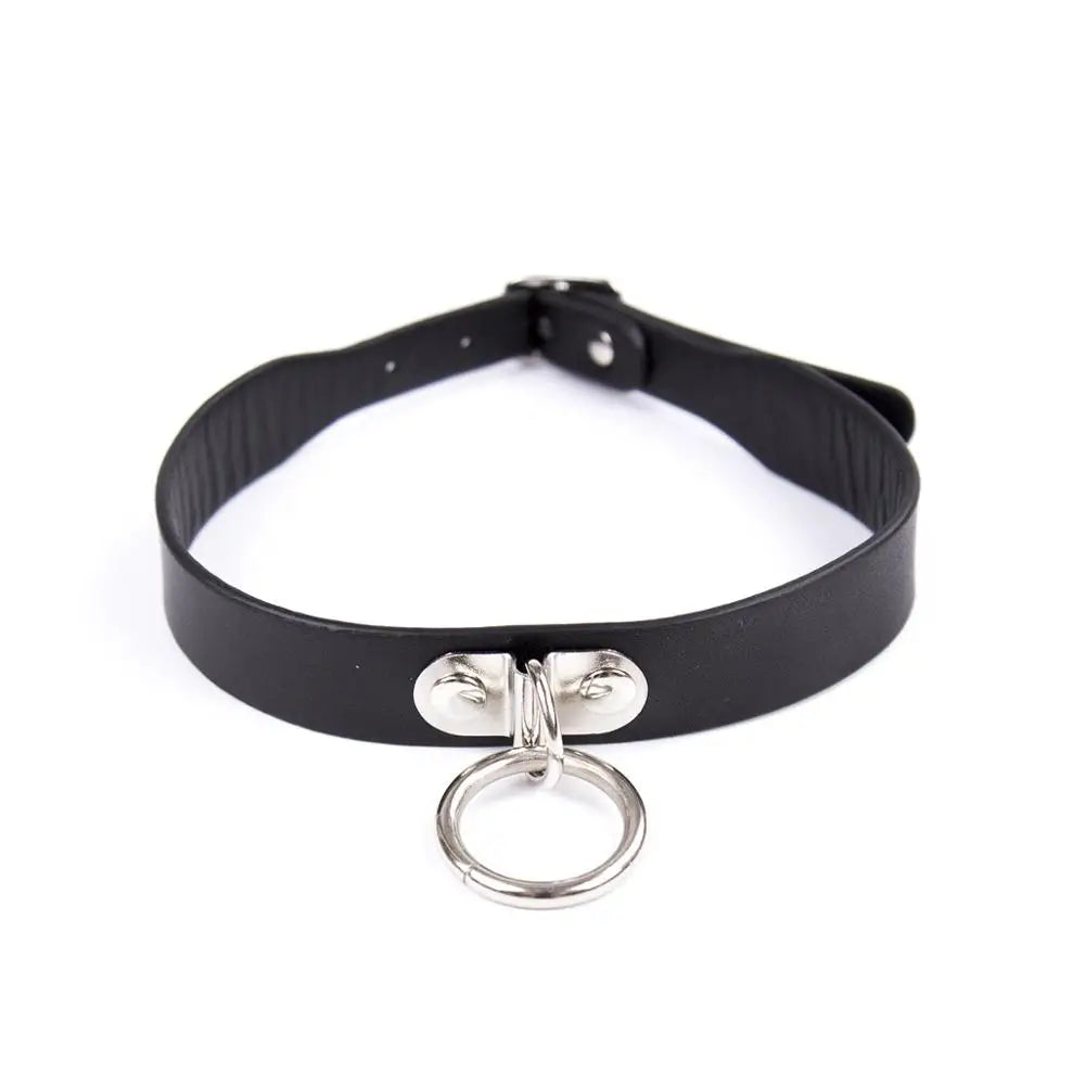 Sexy PU Leather Choker Collar for Women Gothic Punk Spike Heart O-Ring Bell Bondage Slave Neck Strap BDSM Role Play Accessory