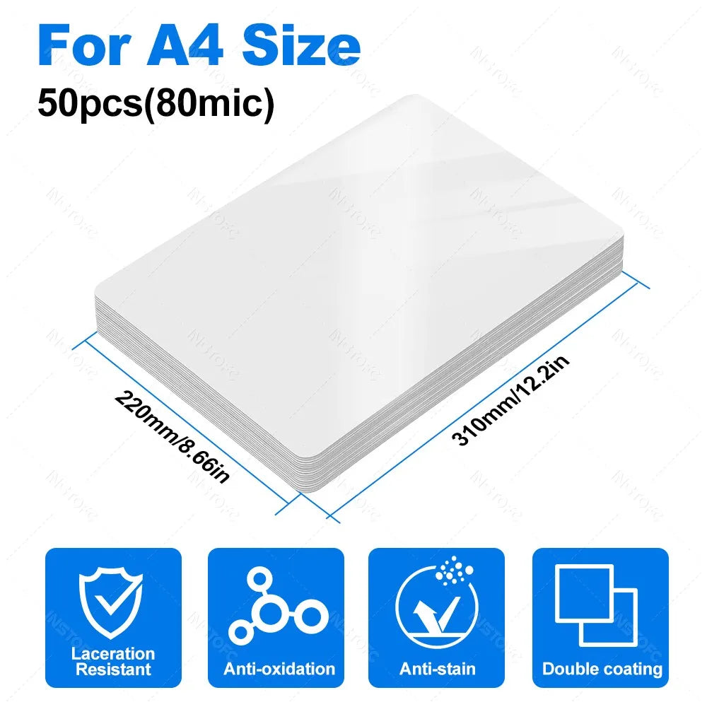 A4 Laminator Accessories 50pcs Laminating Film Pouch Lightweight Paper Cutter Binder Ring,Hole Corner Puncher, for Photo/File