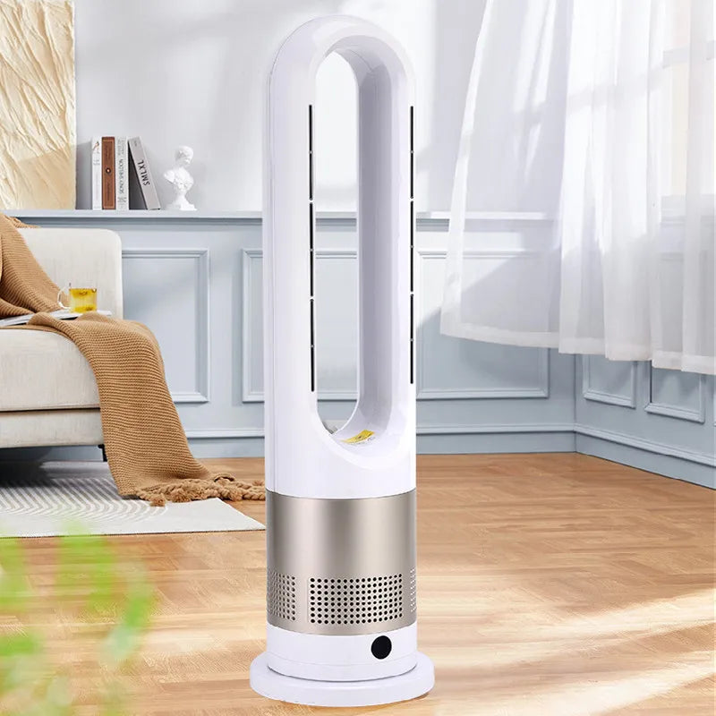 Bladeless Electric Tower Fan with Cold & Warm Air Cooling Standing Air Conditioner Heater with Timer Remote Control