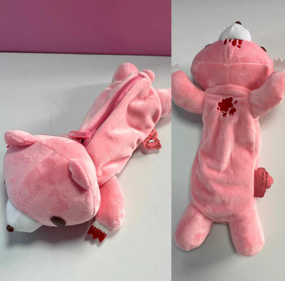 Y2K Bloody Bear Knitted Pencil Case Pink Bear Crochet Makeup Bag Gothic Aesthetic Stationery Pouch Harajuku School Supplies