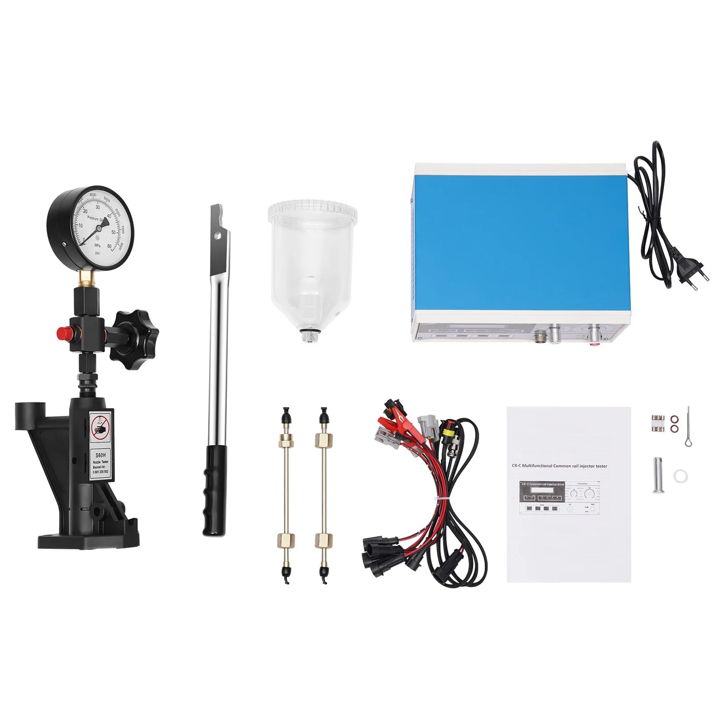 Diesel Injector Tester Tool Kit, CR-C Multifunctional Common Rail Injector Tester S60H Fuel Nozzle Tester 0-60MPa Pressure Gauge