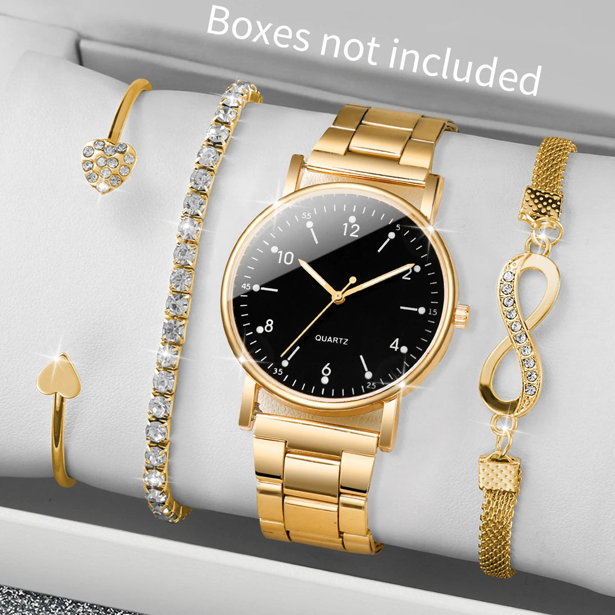 4PCS/Set Fashion Arabic Dial Women Watches Ladies Quartz Wristwatch Rhinestone Bracelets Set Reloj Mujer(Without Box)