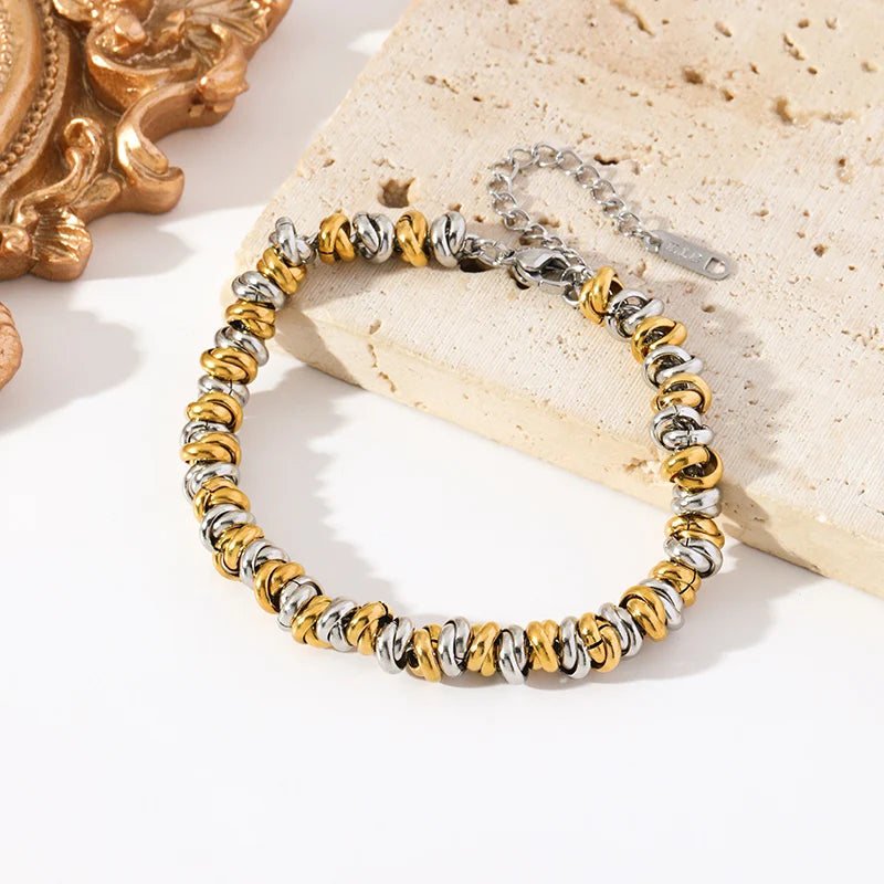 GANPUP 316L Stainless Steel Metal Beads Charms Bracelet Bangle for Women Texture Trendy Wrist Chain Jewelry Gift Bijoux Femme