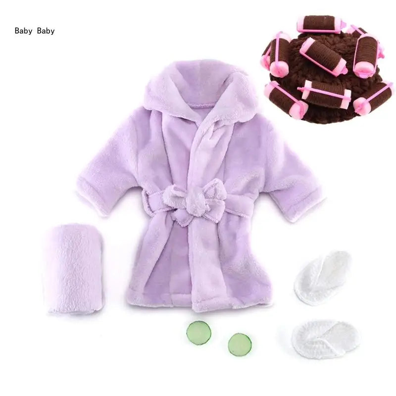 Baby Photo Shooting Accessories Bath Robe Headwrap Plush Bathrobe Towel Infant Costume Photostudio Posing Suit Newborns Shower
