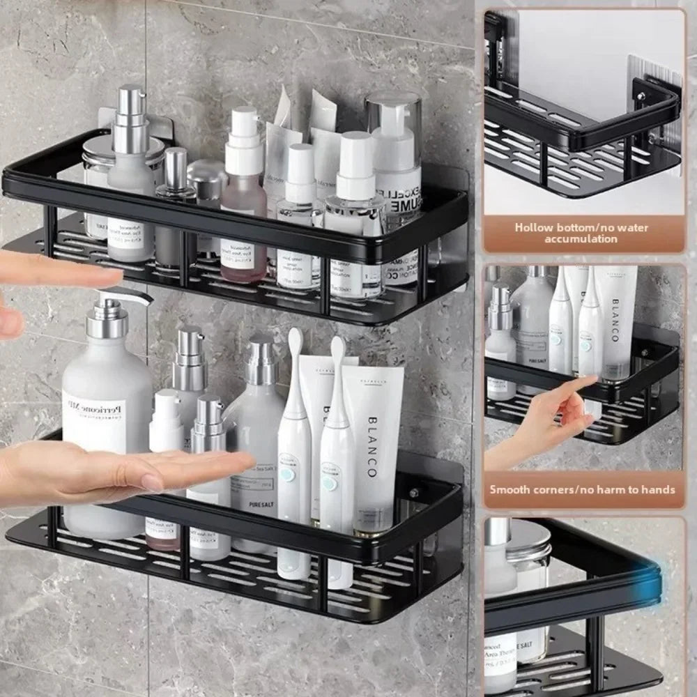 Wall Mounted Shower Rack Large Capacity No Drilling for Bathroom Kitchen Space Saving Easy Install Store Toiletries Cosmetics