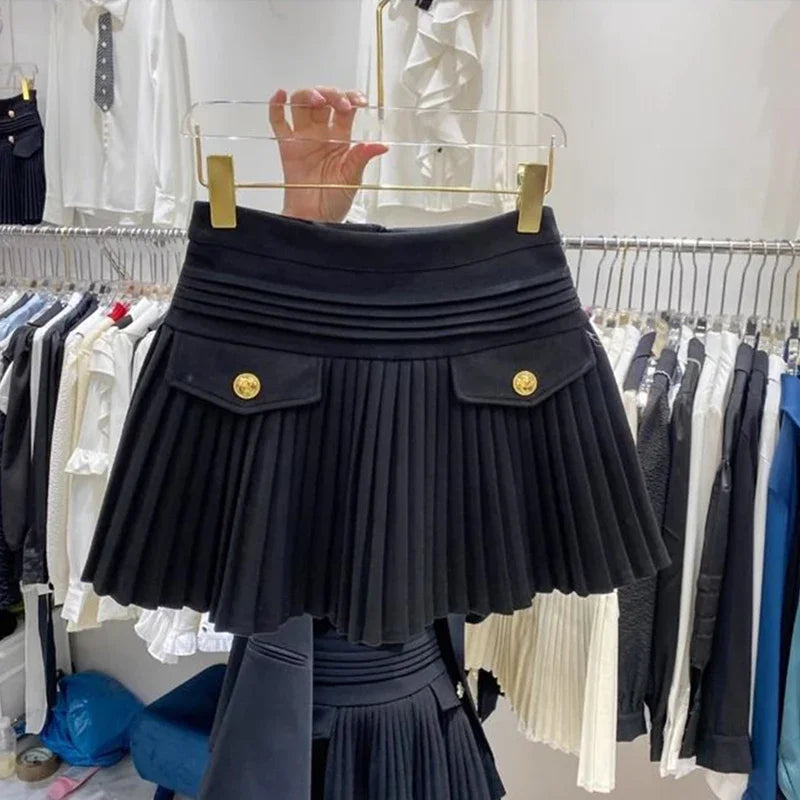 Vintage Woolen Mini Skirts Women Korean Preppy Black Pleated Skirt Winter Elegant Ladies High Waist White A Line