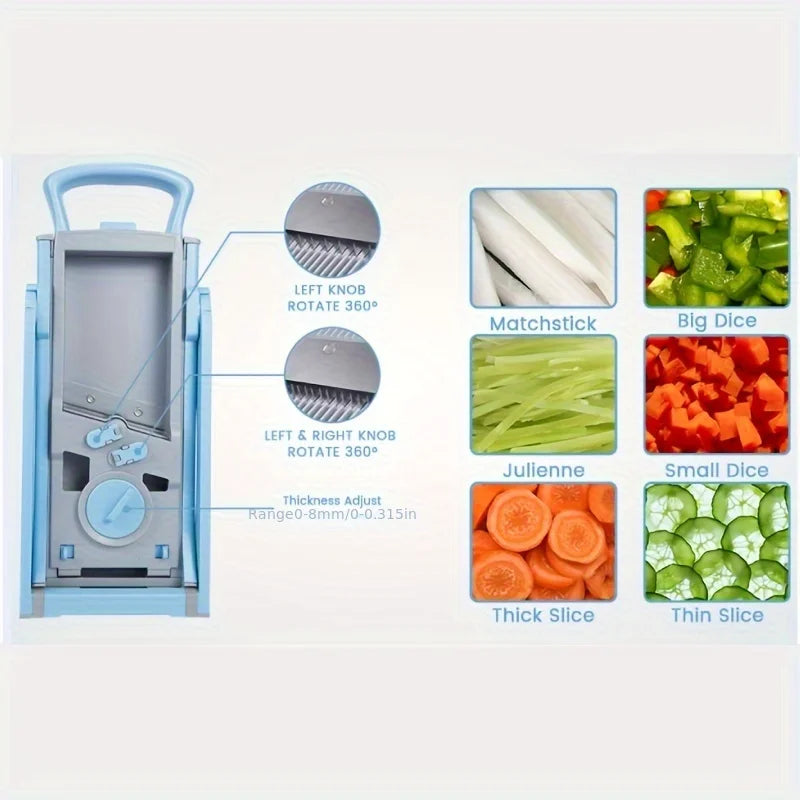 Adjustable Vegetable & Fruit Slicer Chopper, Multifunctional Kitchen Accessories with 4 Cutting Modes, Dicer & Julienne Cutter, Efficient Food Chopping Tool, Practical Kitchen Gadget for Home Daily Cooking Prep