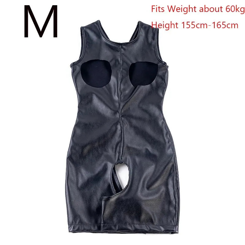 PU Leather Housewife Open Chest and Butt Tights Crotchless Bodysuit Harness Sexy Costume BDSM Bondage Rompers Sex Toys Women