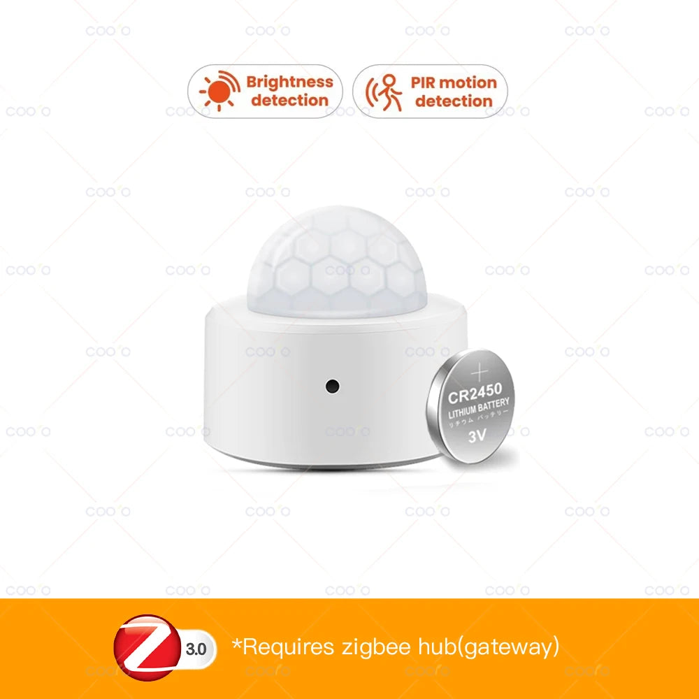 Tuya 2 in 1 Zigbee Mini PIR Motion Detector + Bright Lux Light Passive Infrared Security Burglar Alarm Sensor App Remote Control