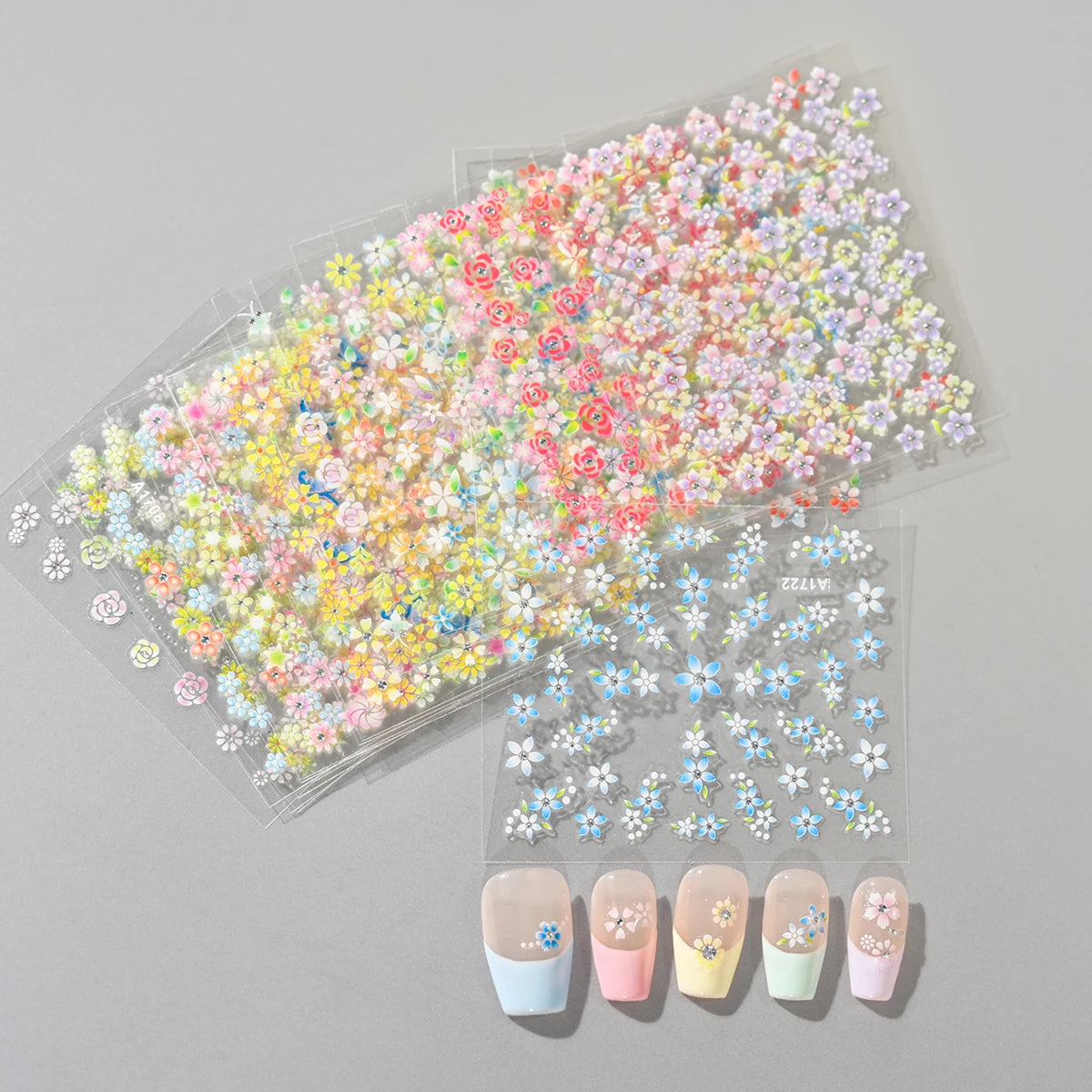24pcs Flower With Diamond Nail Stickers Set 3D Nail Art Stickers Self-Adhesive Assorted Patterns Blossom Manicure Decoration